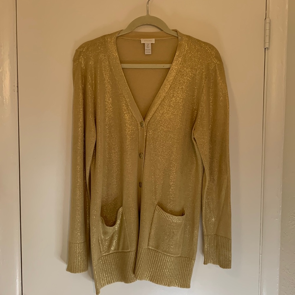 Chico’s Gold Button Up Cardigan